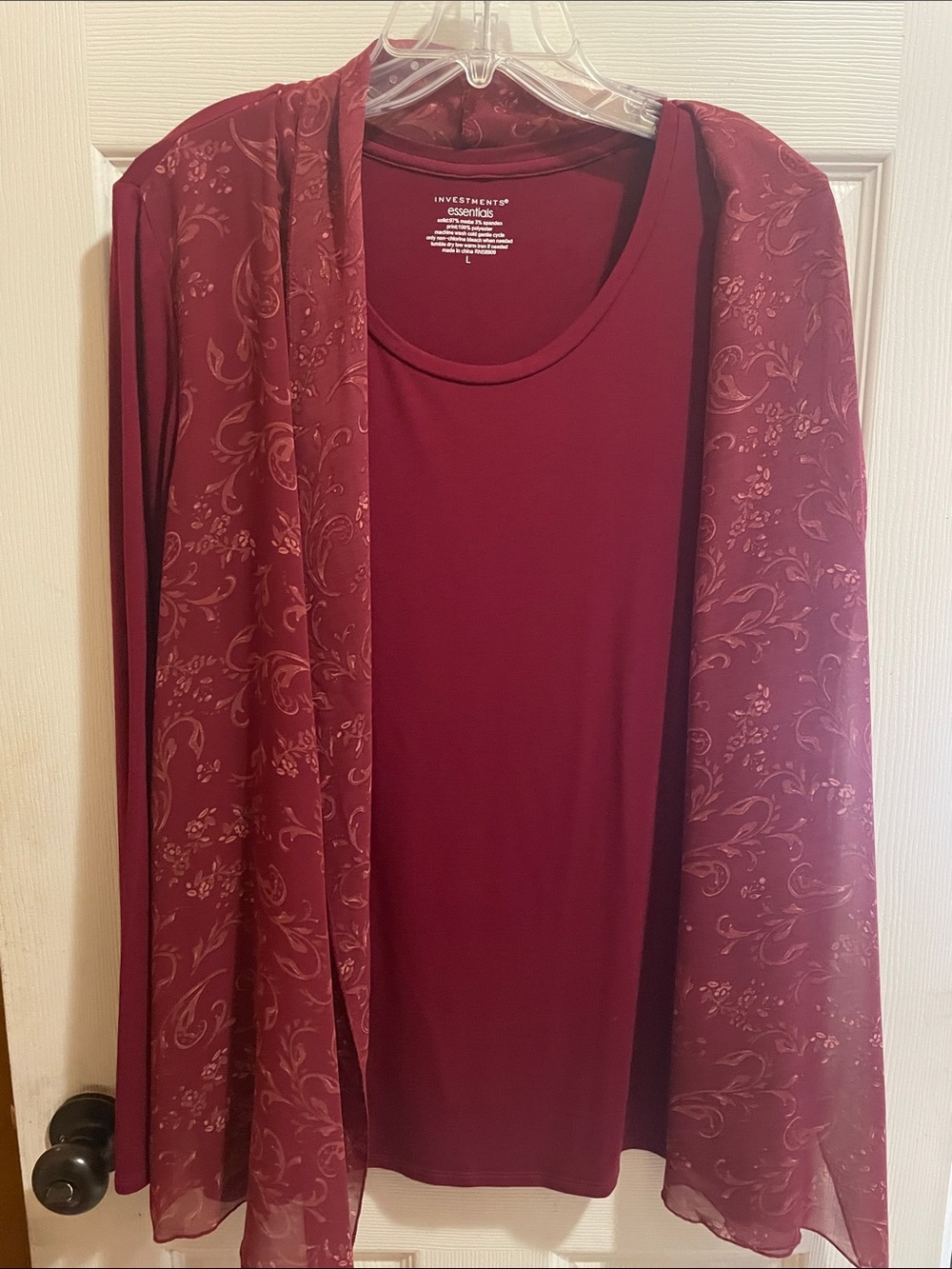 Investments Women's Wine Layered Chiffon-Trim Open Cardigan